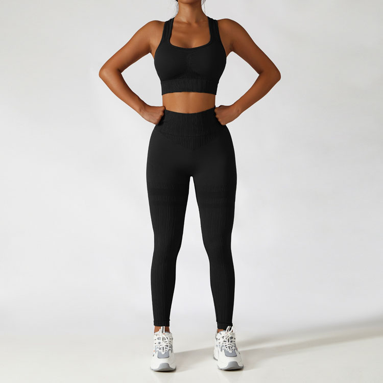 Training Running Sports Fitness Wear Solid Sports Set Seamless High Waist Yoga Suits