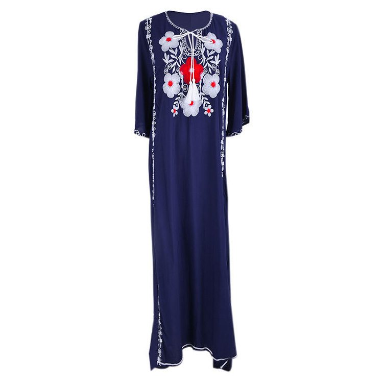 US Local Warehouse Stock Rayon Beach Dress Boho Chic Floral Embroidered Kaftan Dress