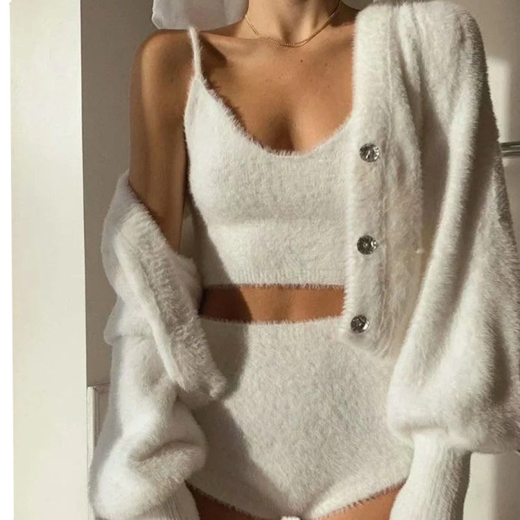 Fashion Imitation Mohair Women Suit Knitted 2 Piece Women Two Piece Set Fall 2022