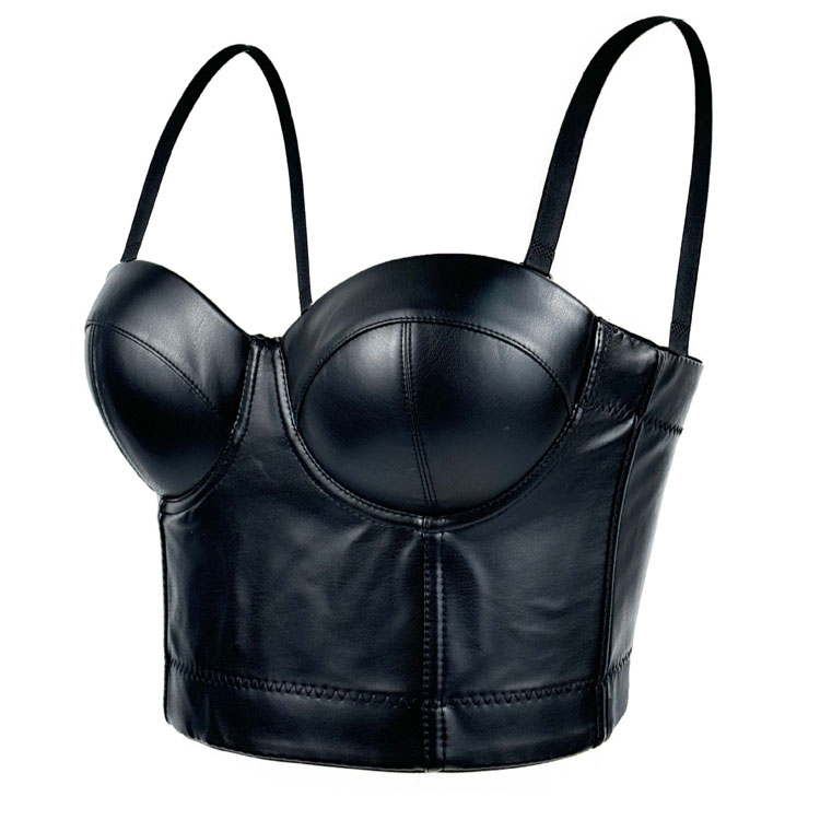 New Women Faux Leather Corset Tube Top Boning Clubwear Boned Bustier Vest