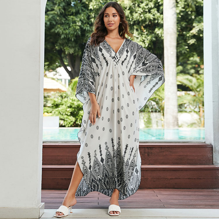 Handmade Crochet Watercolor Print Kimono Rayon Over Size Beach Cover up Boho Resort Wear Caftan