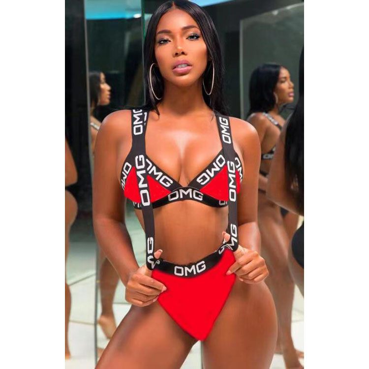 2022 Popular Color Block Letter Printing Plate With Two Pieces Fashion Bikini