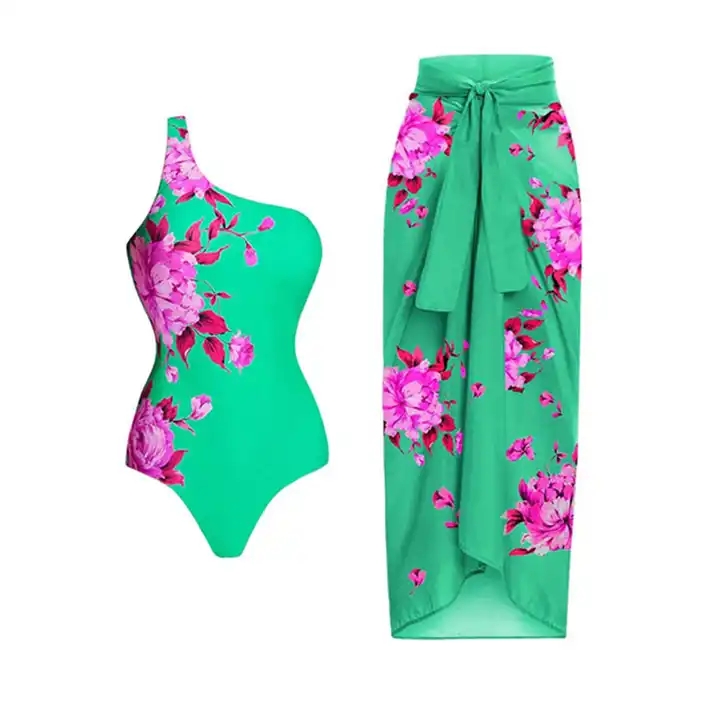 2023 New French Retro Off Shoulder Butterfly Knot One Piece Bikini Women Swimsuit With Chiffon Skirt