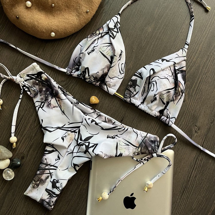 2023 Sexy Ethnic Style Halter Tie Rope Two Pieces Bikini Women Swimsuit