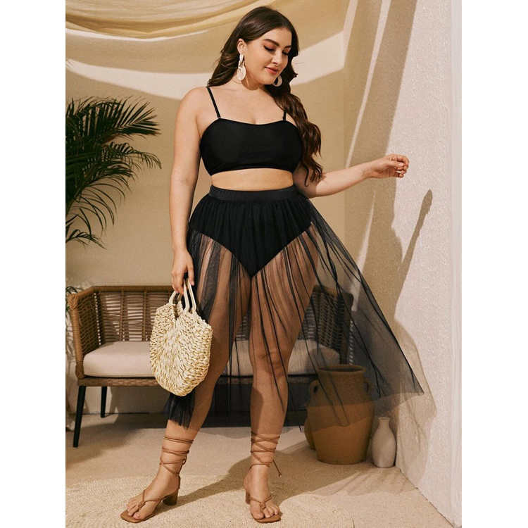 Hot Cute Halter High Waist Puffy Dress Plus Size Three Pieces Bikini Women Swimsuit Swimwear