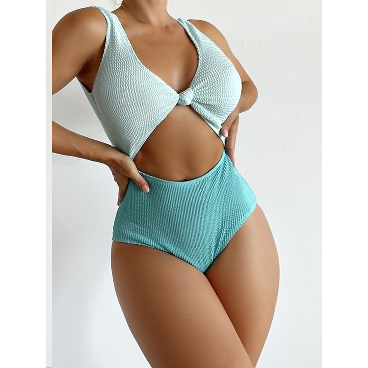 Gradient Colorblock One Piece Swimsuit High Cut Crinkled Fabric Cute Swimsuits