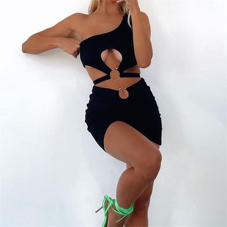 Black One Shoulder Bodycon Bikini Hollow Out Women Sexy Bikini
