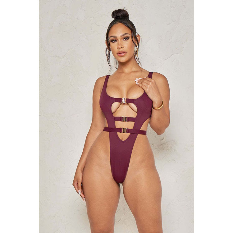 2023 Sexy Hollow Strap Bodycon Bikini Solid Color Sexy Beach Bikini