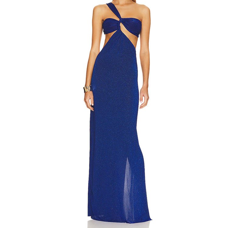 Blue One Shoulder One Piece Skirt Swimsuit Backless Split Women Sexy Bikini