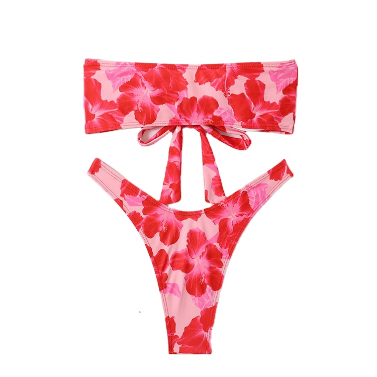 2023 Sexy Red Bandeau Two Piece Bikini High Waist Bikini Strapless
