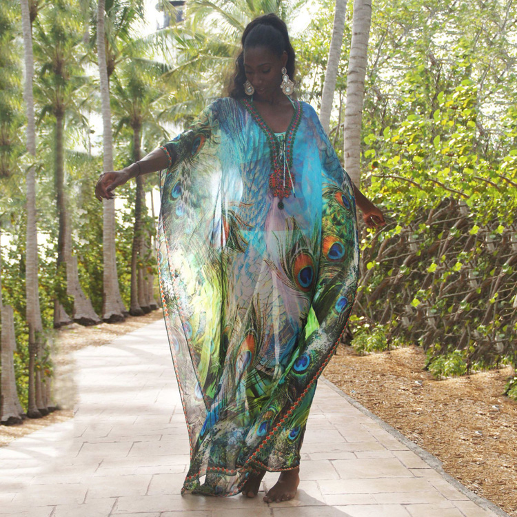 Beach Blouse Positioning Printing Peacock Vacation Bikini Cover Ups