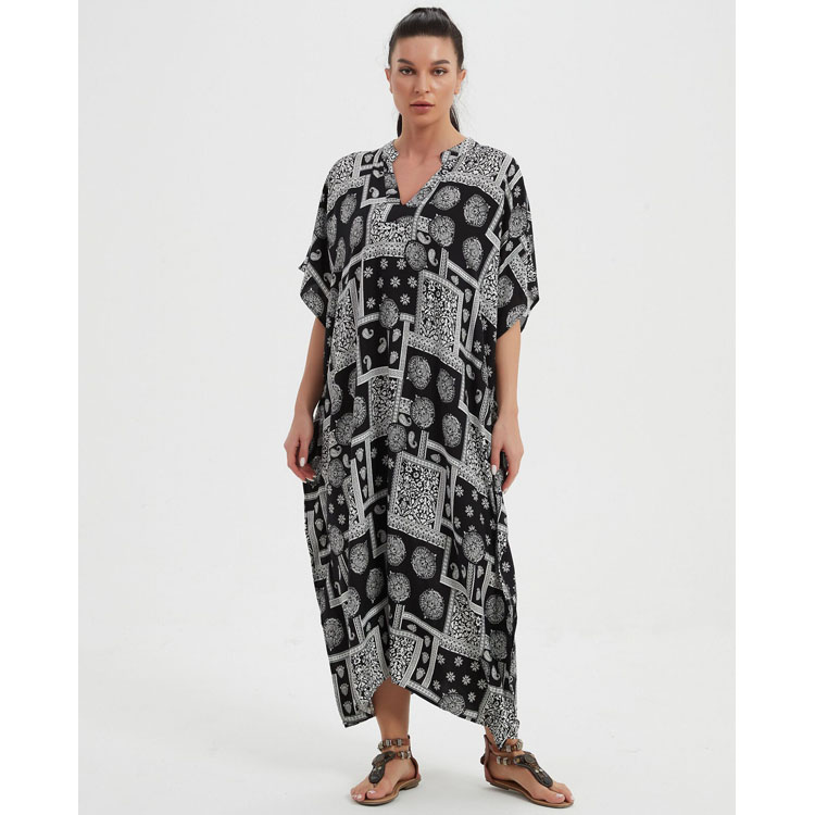 Hot Checkered Stand Collar Robe Loose Sunscreen Bikini Cover up Wholesale
