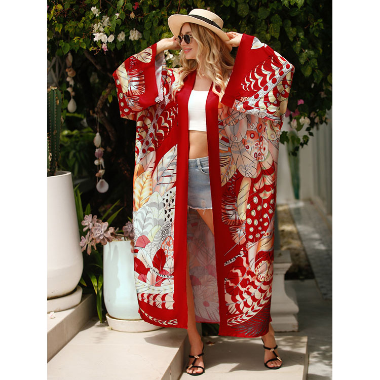 New Printed Holiday Long Cardigan Ethnic Style Beach Wear Cover up