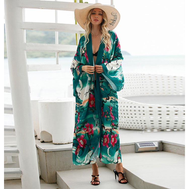 Vintage Style Loose Long Sleeve Beach Blouse Seaside Holiday Beach Wear Cover up