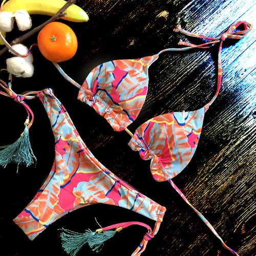 Wholesale Plus Size Bikini Print Push up Swimsuit Cross Tight Swimsuit for Women