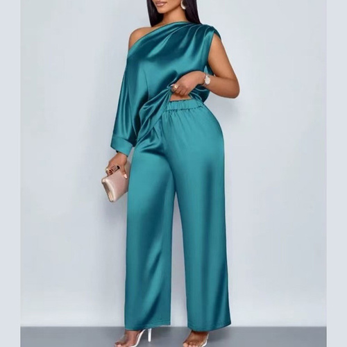 Wenshuo Simple Lace Top Wholesale Solid Color Trousers Custom logo Hollow Pattern Set Factory Direct